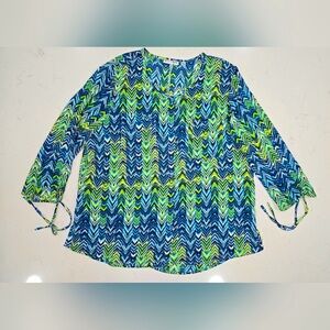 Rebecca Malone Lightweight Blue, Green, 1/4  Tie Sleeve 2 Front Pockets Size‎ XL